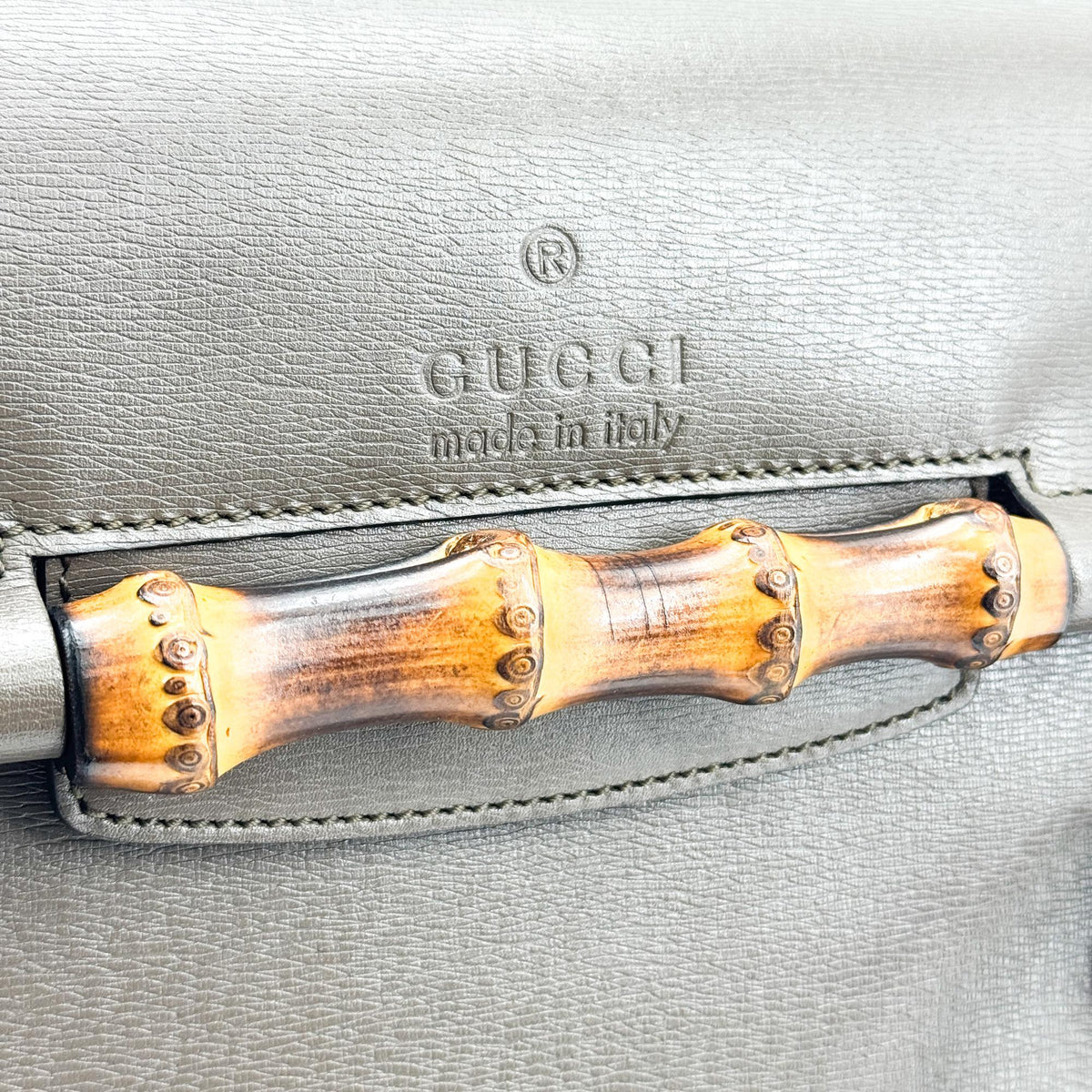 Gucci Vintage Bamboo Leather Flap Crossbody Bag Dark Brown