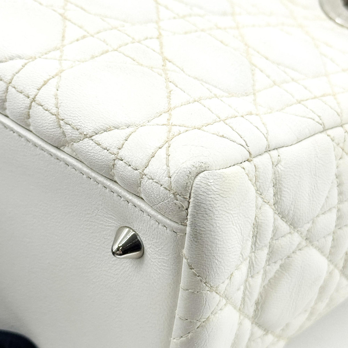 Dior Lady Dior Medium Lambskin Silver Hardware White