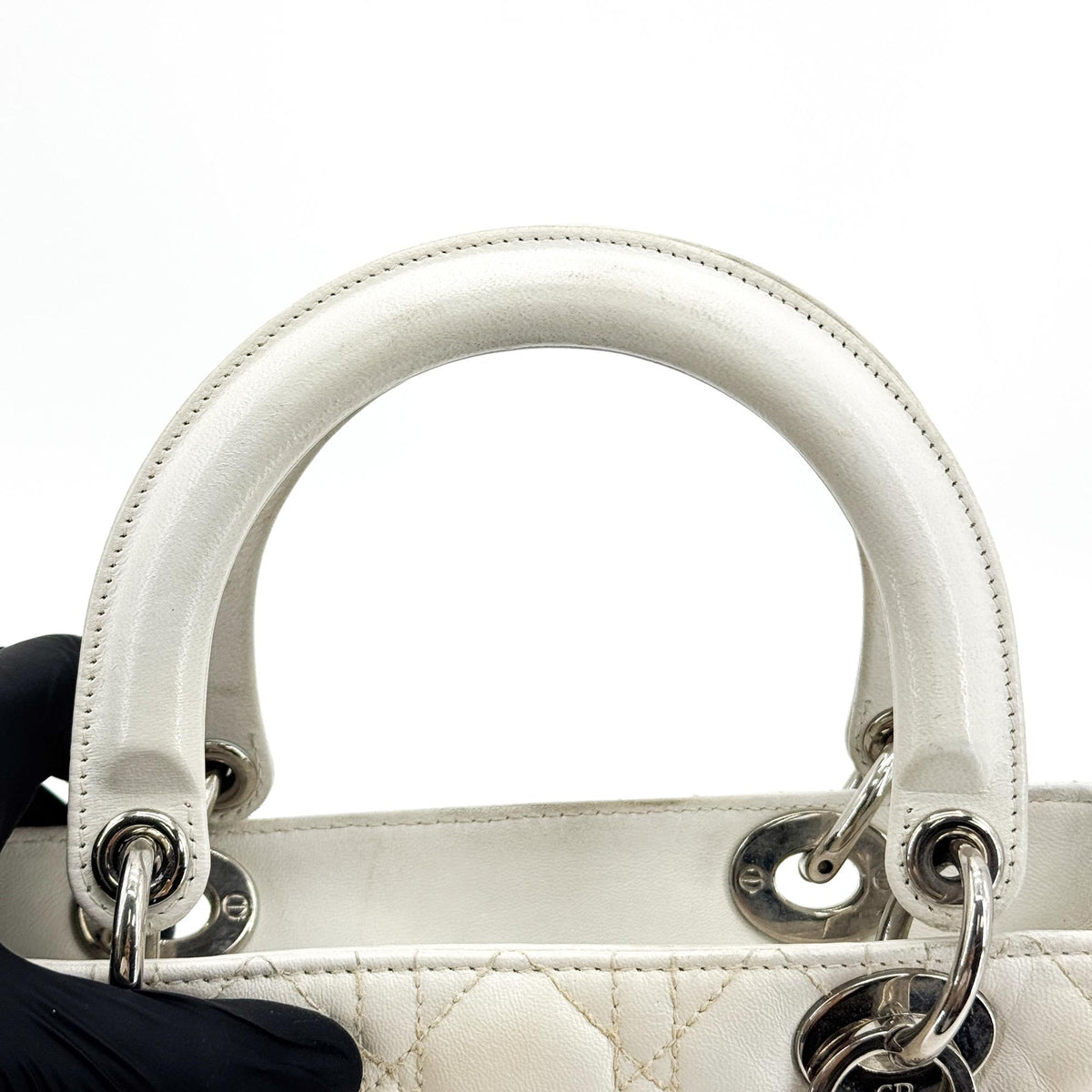 Dior Lady Dior Medium Lambskin Silver Hardware White