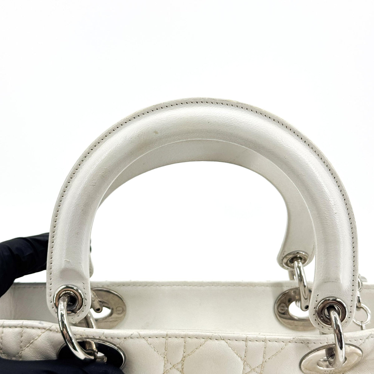 Dior Lady Dior Medium Lambskin Silver Hardware White