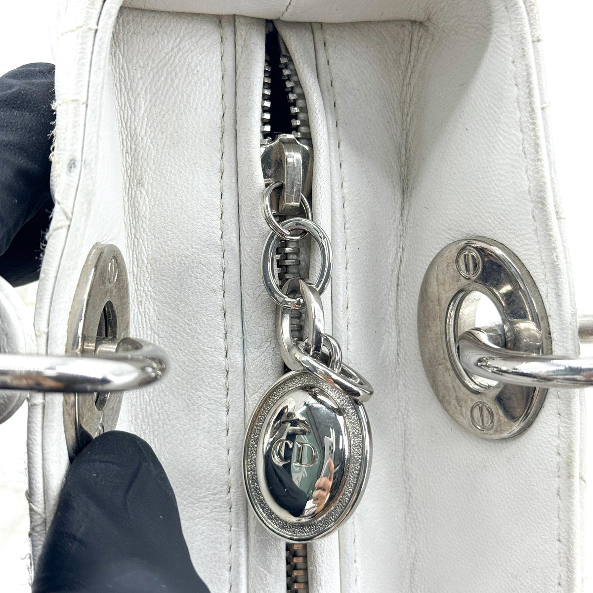 Dior Lady Dior Medium Lambskin Silver Hardware White