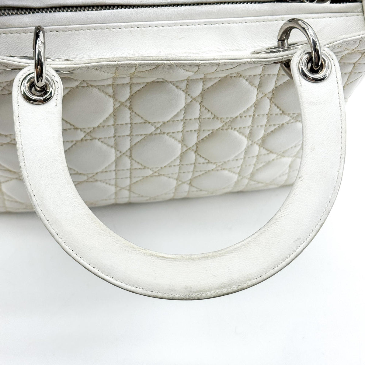 Dior Lady Dior Medium Lambskin Silver Hardware White
