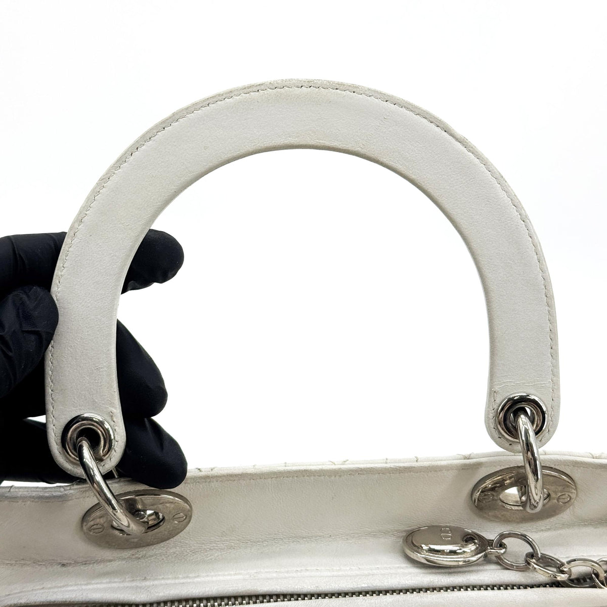 Dior Lady Dior Medium Lambskin Silver Hardware White