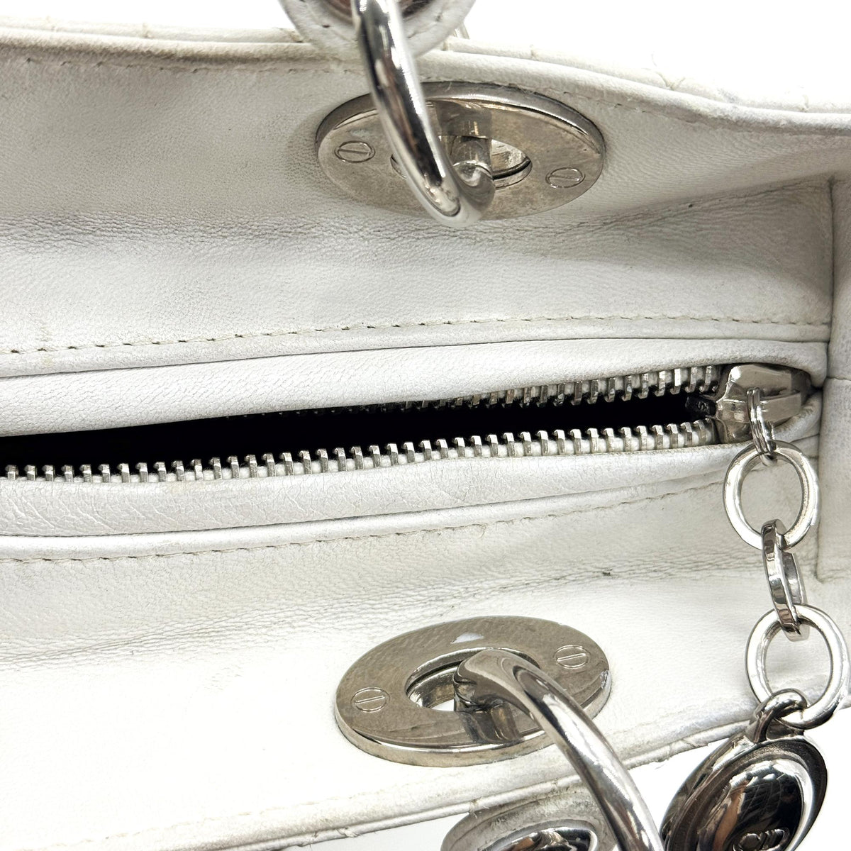Dior Lady Dior Medium Lambskin Silver Hardware White