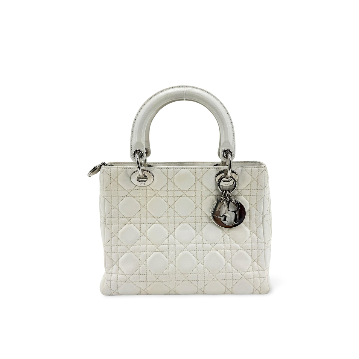 Dior Lady Dior Medium Lambskin Silver Hardware White