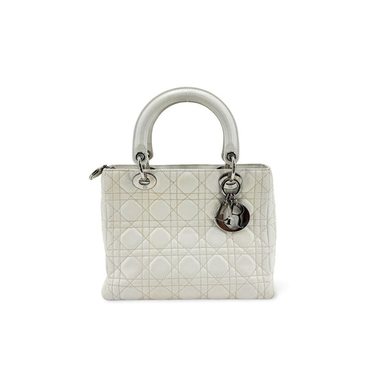 Dior Lady Dior Medium Lambskin Silver Hardware White