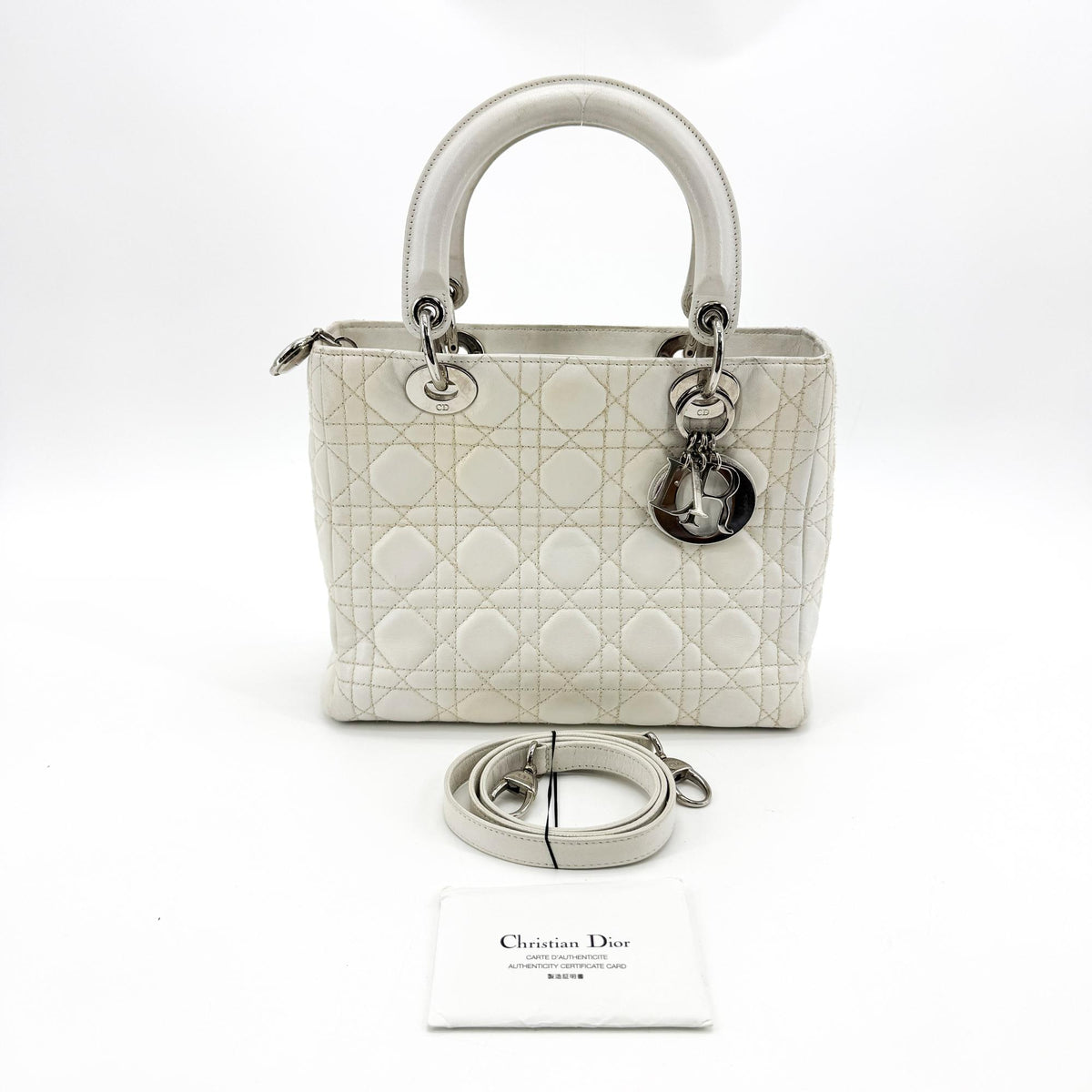 Dior Lady Dior Medium Lambskin Silver Hardware White