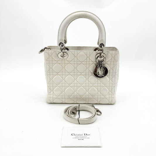 Dior Lady Dior Medium Lambskin Silver Hardware White