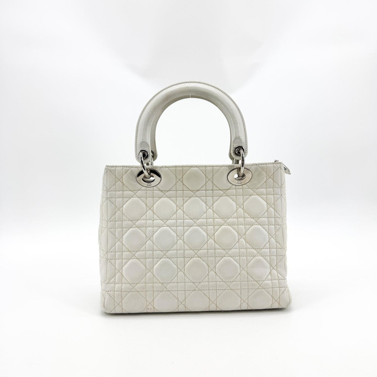 Dior Lady Dior Medium Lambskin Silver Hardware White