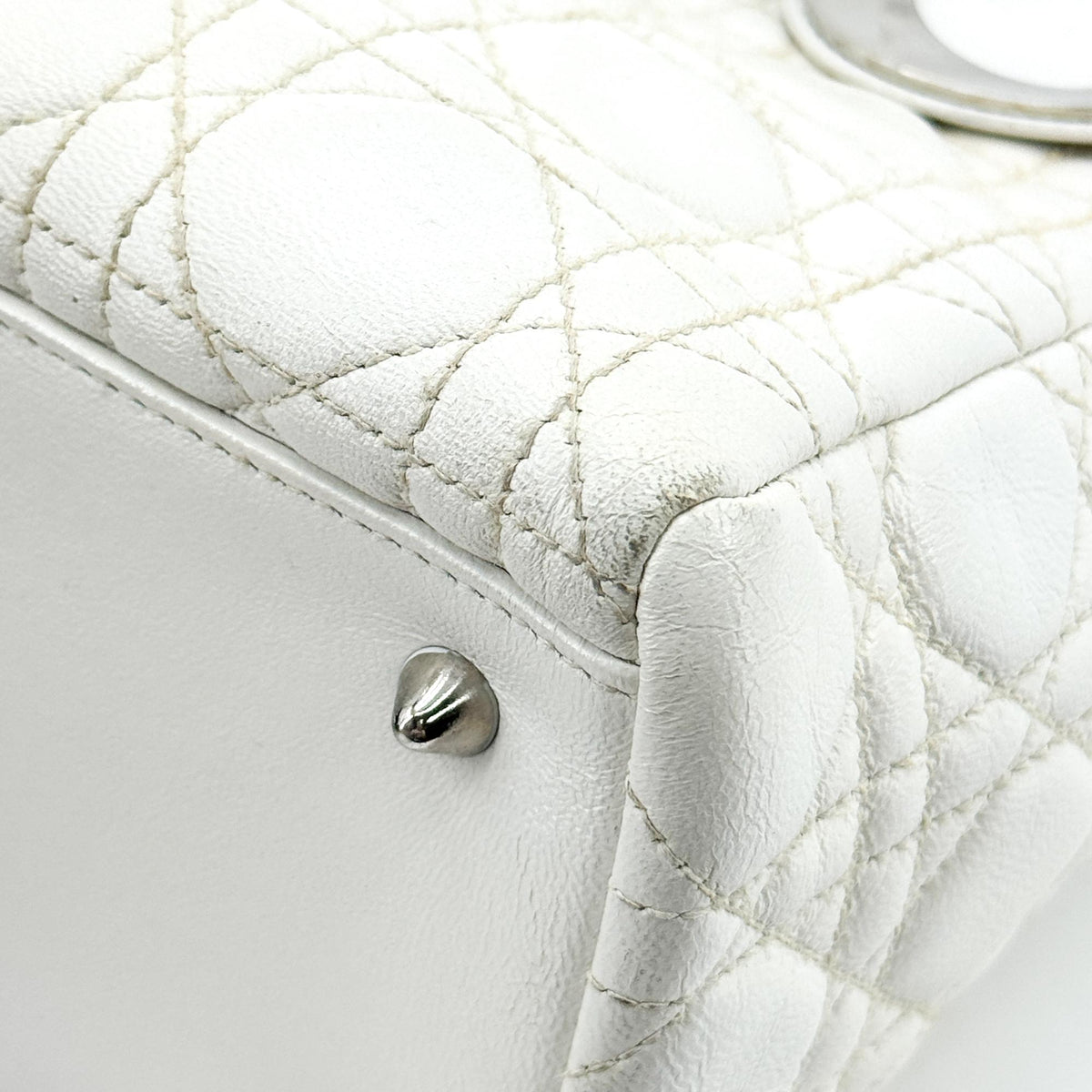 Dior Lady Dior Medium Lambskin Silver Hardware White