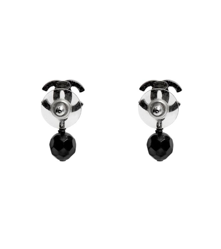 Chanel Black Bead Drop CC Earrings
