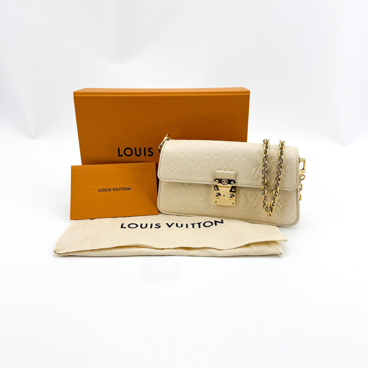 Louis Vuitton Monogram Empreinte Pochette Métis East West Chain Crossbody Bag Cream