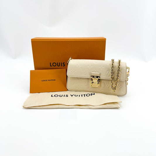 Louis Vuitton Monogram Empreinte Pochette Métis East West Chain Crossbody Bag Cream