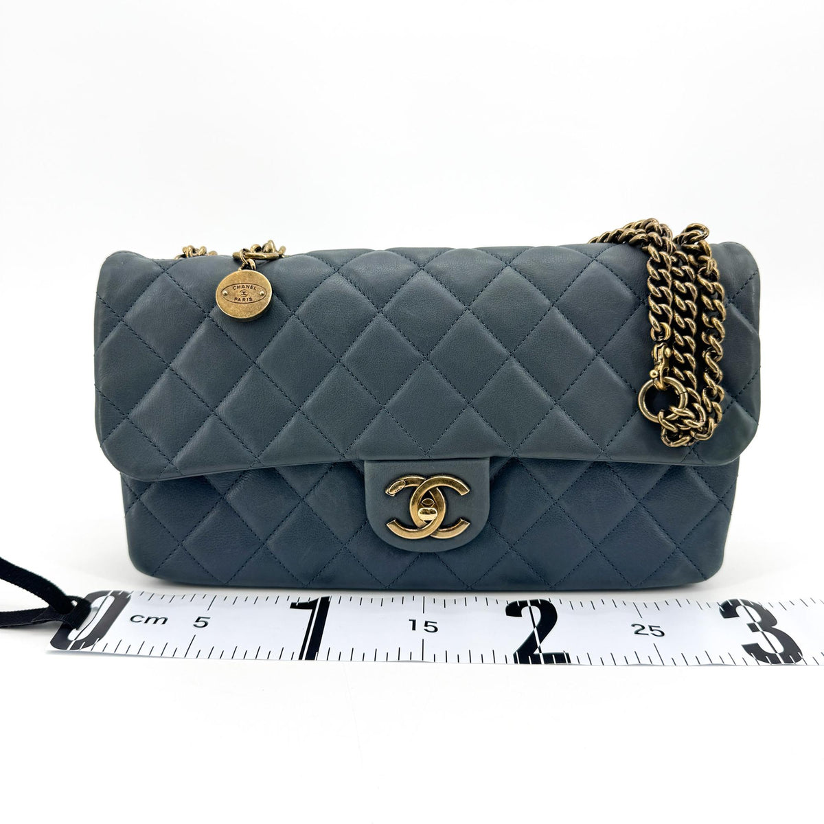 Chanel CC Crown Flap Shoulder Bag Blue Gold Hardware