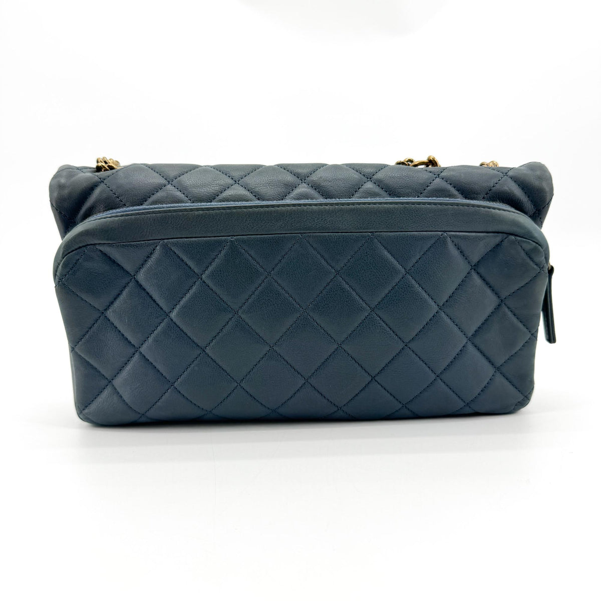 Chanel CC Crown Flap Shoulder Bag Blue Gold Hardware