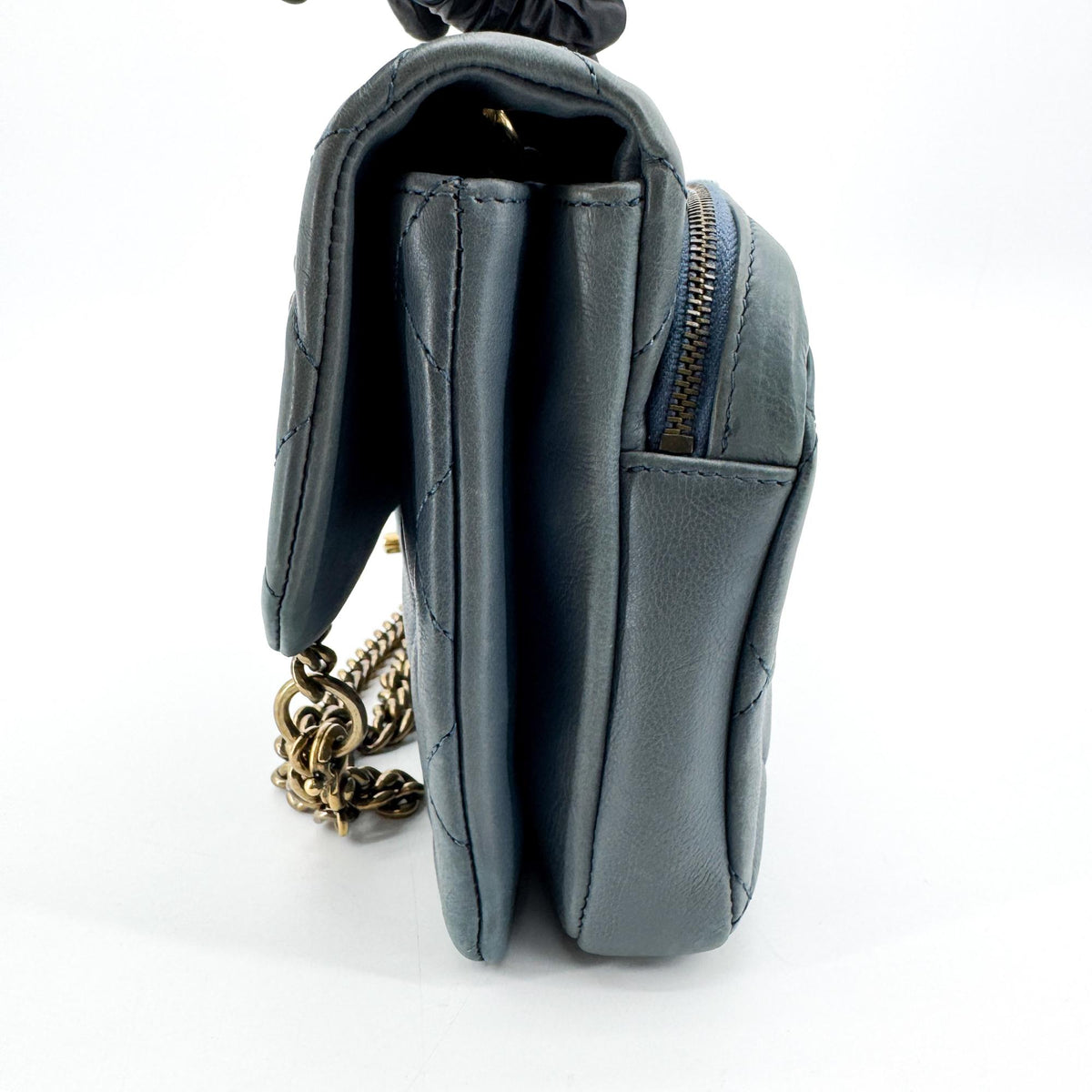 Chanel CC Crown Flap Shoulder Bag Blue Gold Hardware