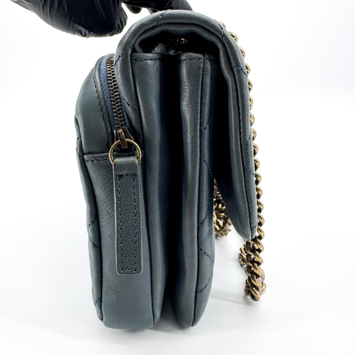 Chanel CC Crown Flap Shoulder Bag Blue Gold Hardware