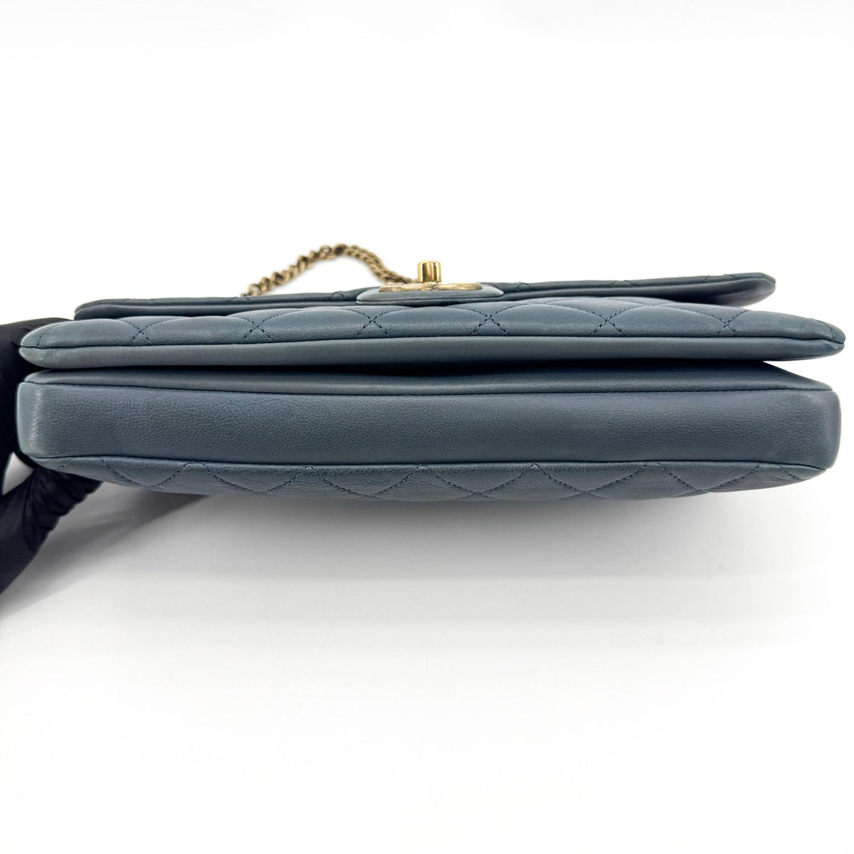 Chanel CC Crown Flap Shoulder Bag Blue Gold Hardware