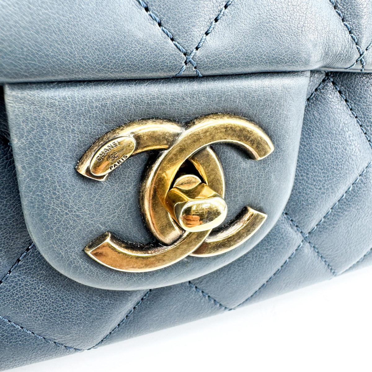 Chanel CC Crown Flap Shoulder Bag Blue Gold Hardware