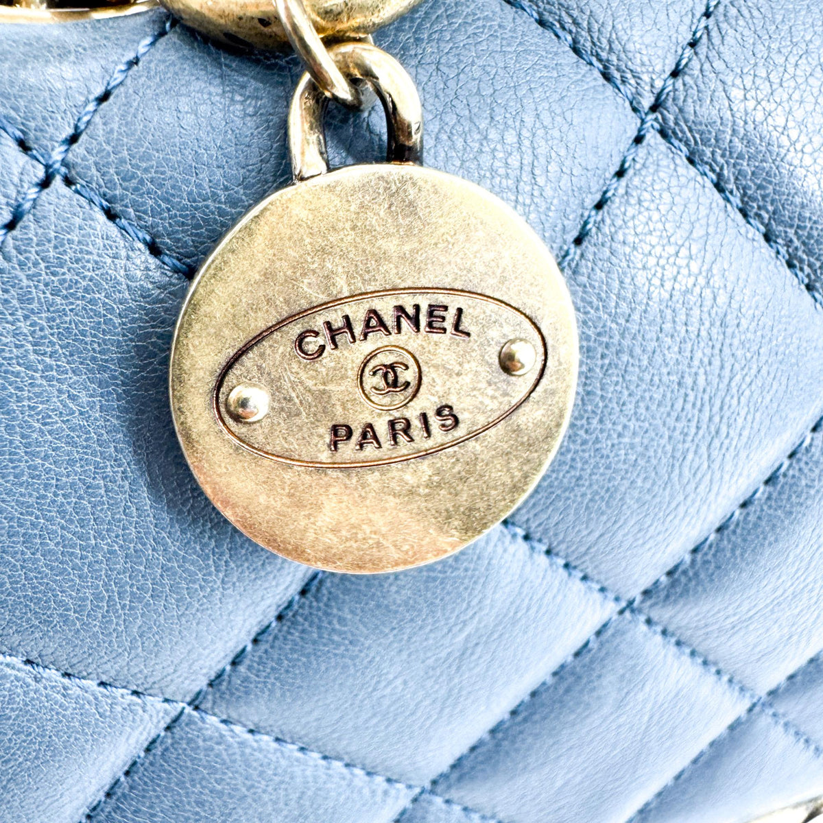Chanel CC Crown Flap Shoulder Bag Blue Gold Hardware