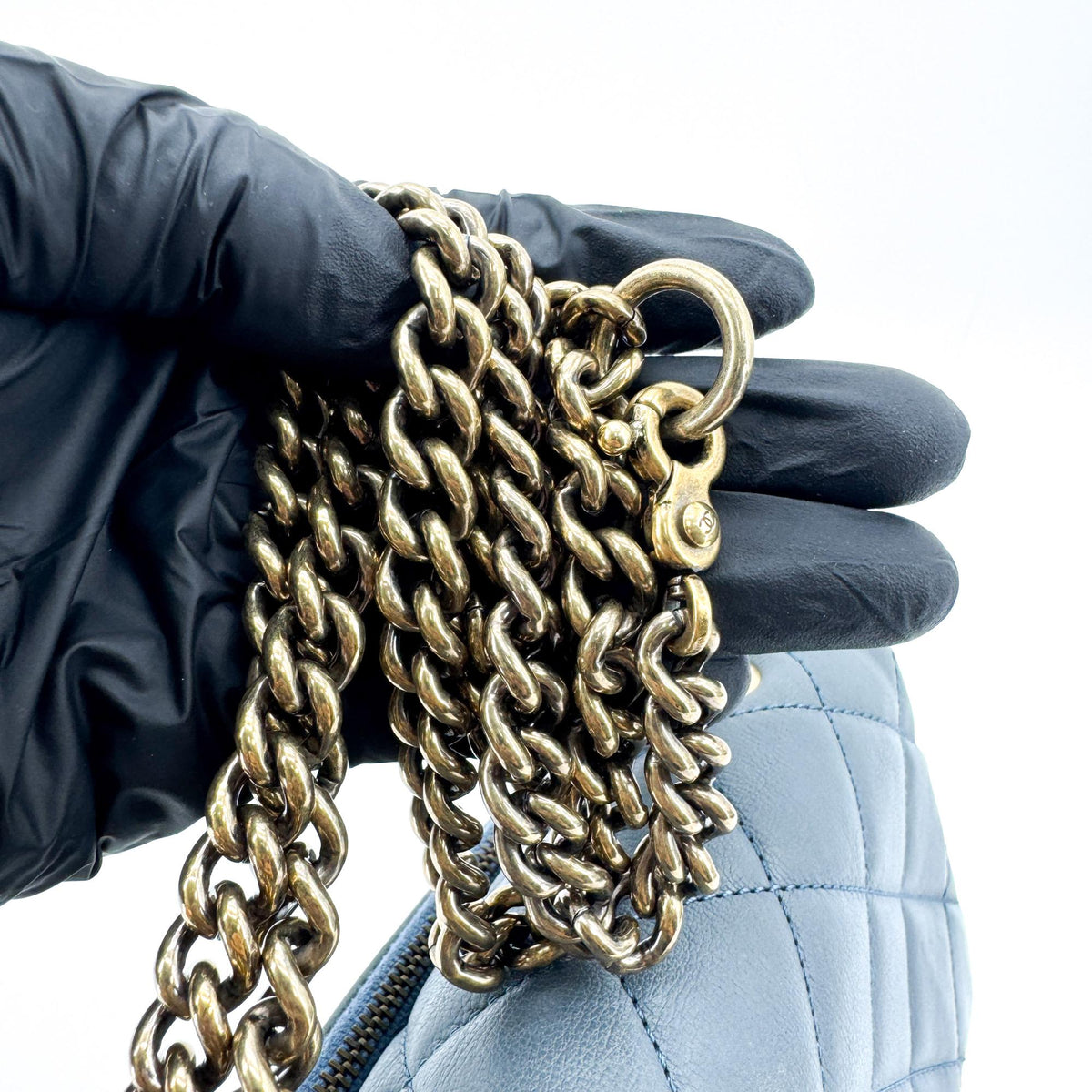 Chanel CC Crown Flap Shoulder Bag Blue Gold Hardware