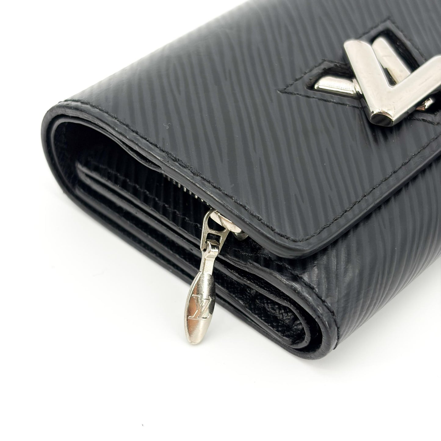 Louis Vuitton Epi Twist Compact Wallet Black Silver Hardware