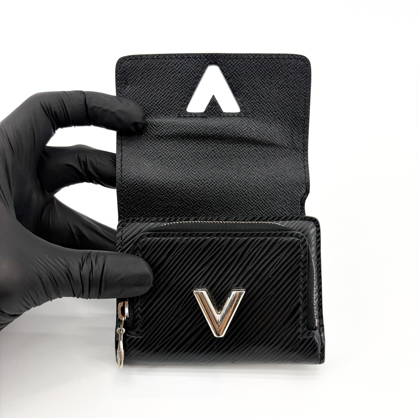 Louis Vuitton Epi Twist Compact Wallet Black Silver Hardware