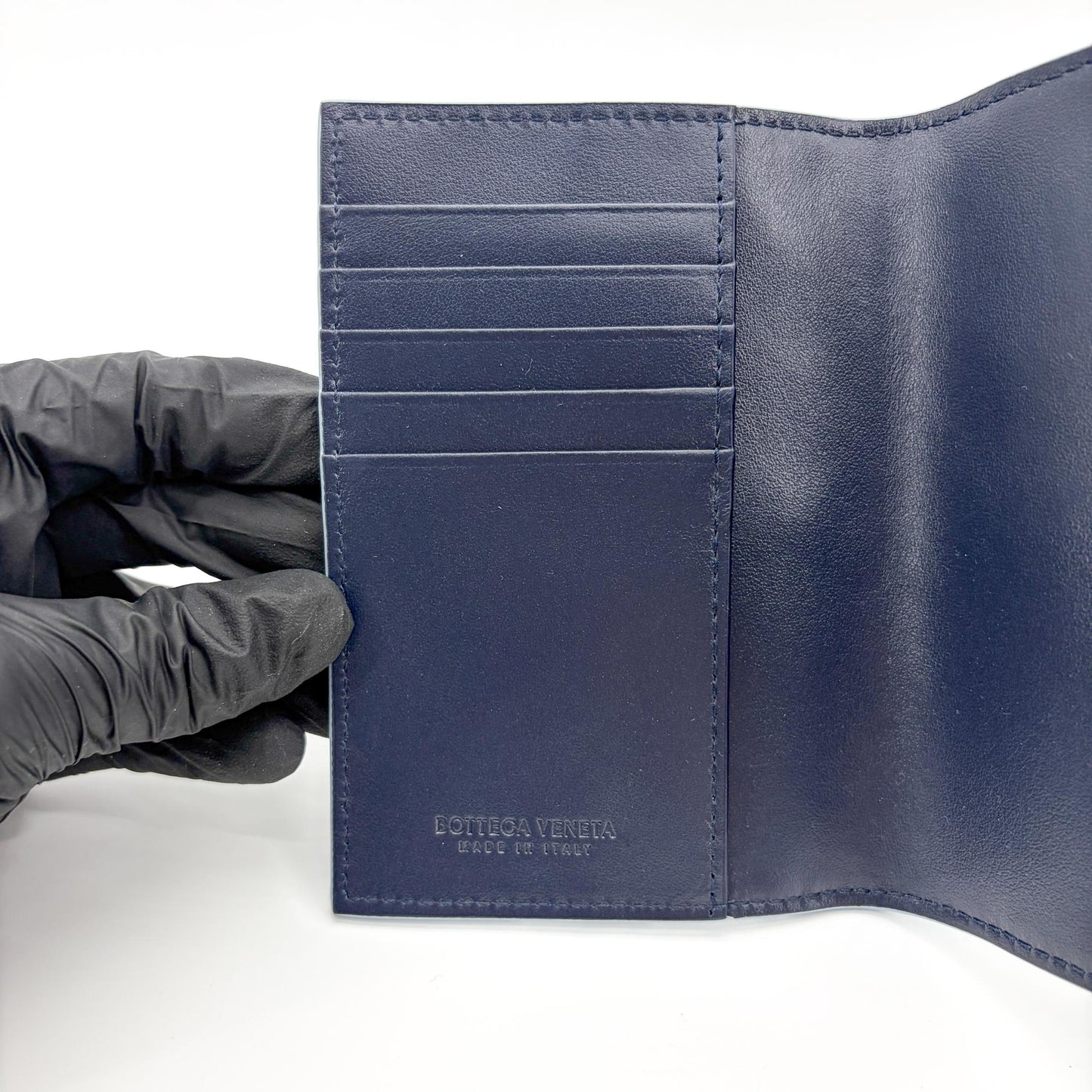 Bottega Veneta Intrecciato Bifold Card Case Pale Blue Black White