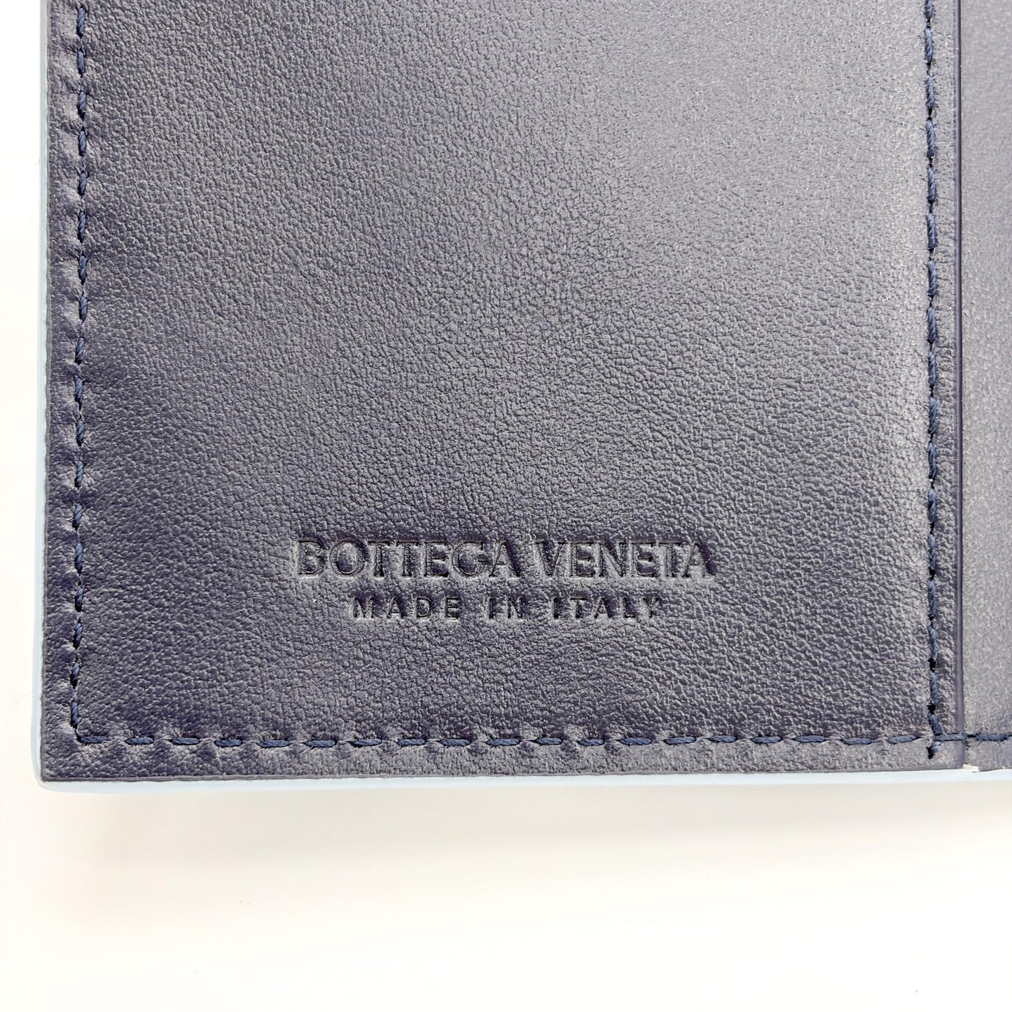 Bottega Veneta Intrecciato Bifold Card Case Pale Blue Black White
