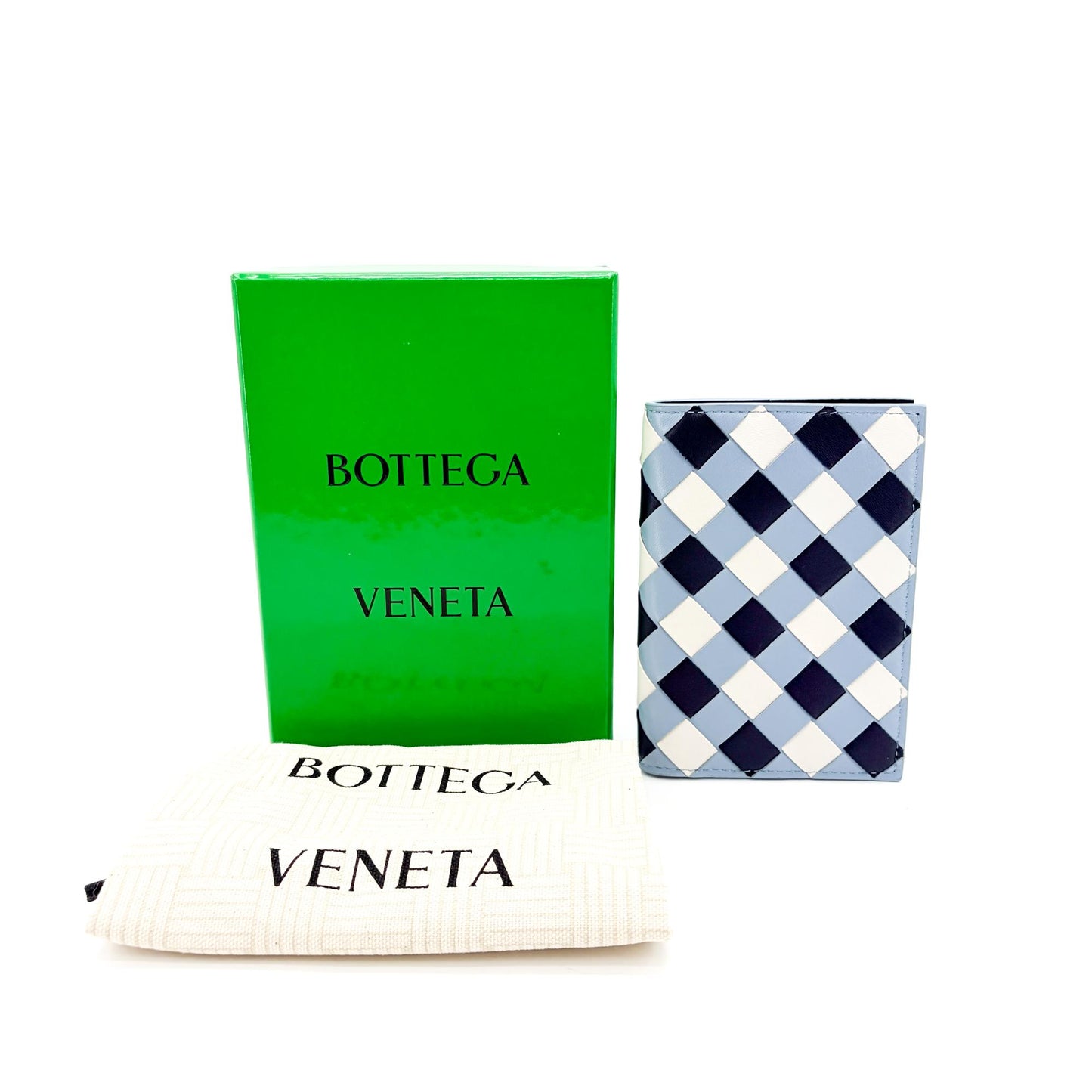 Bottega Veneta Intrecciato Bifold Card Case Pale Blue Black White