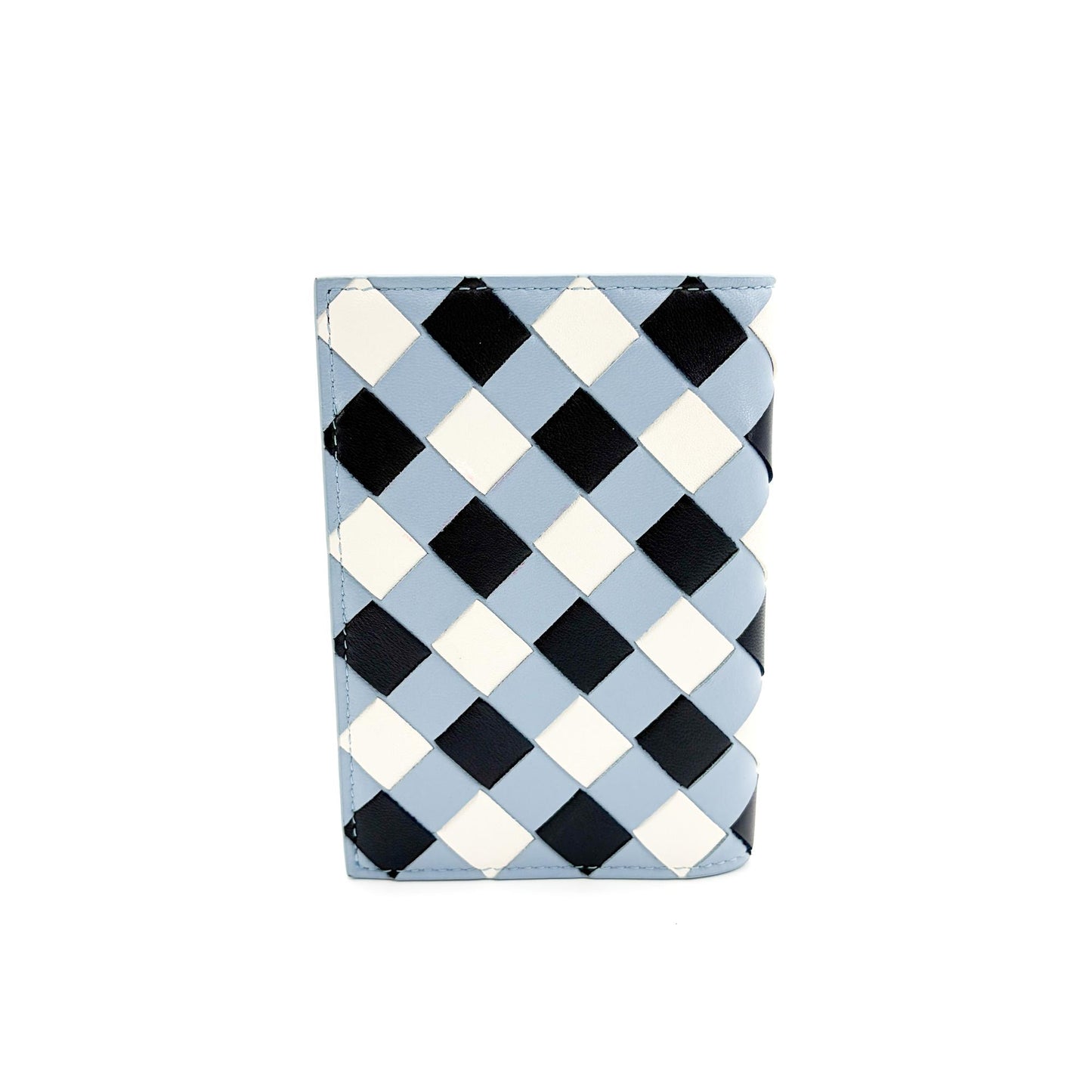 Bottega Veneta Intrecciato Bifold Card Case Pale Blue Black White
