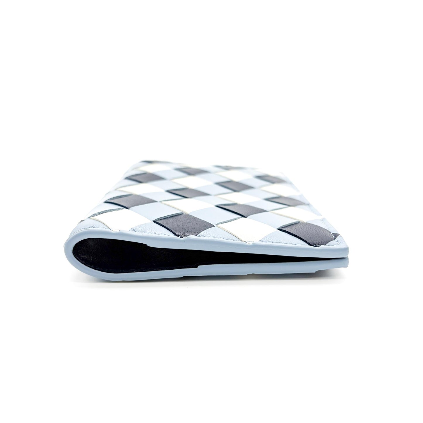 Bottega Veneta Intrecciato Bifold Card Case Pale Blue Black White