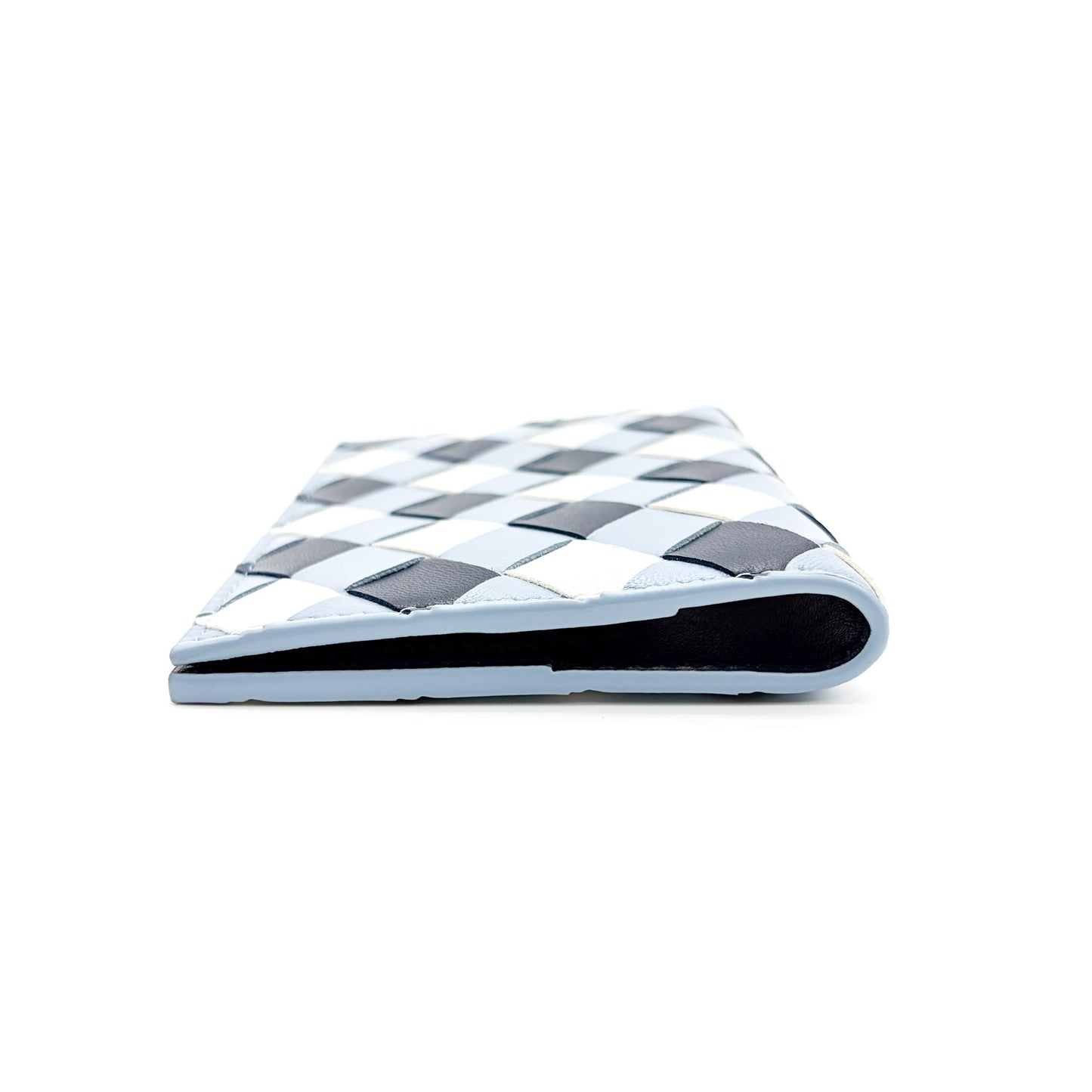 Bottega Veneta Intrecciato Bifold Card Case Pale Blue Black White