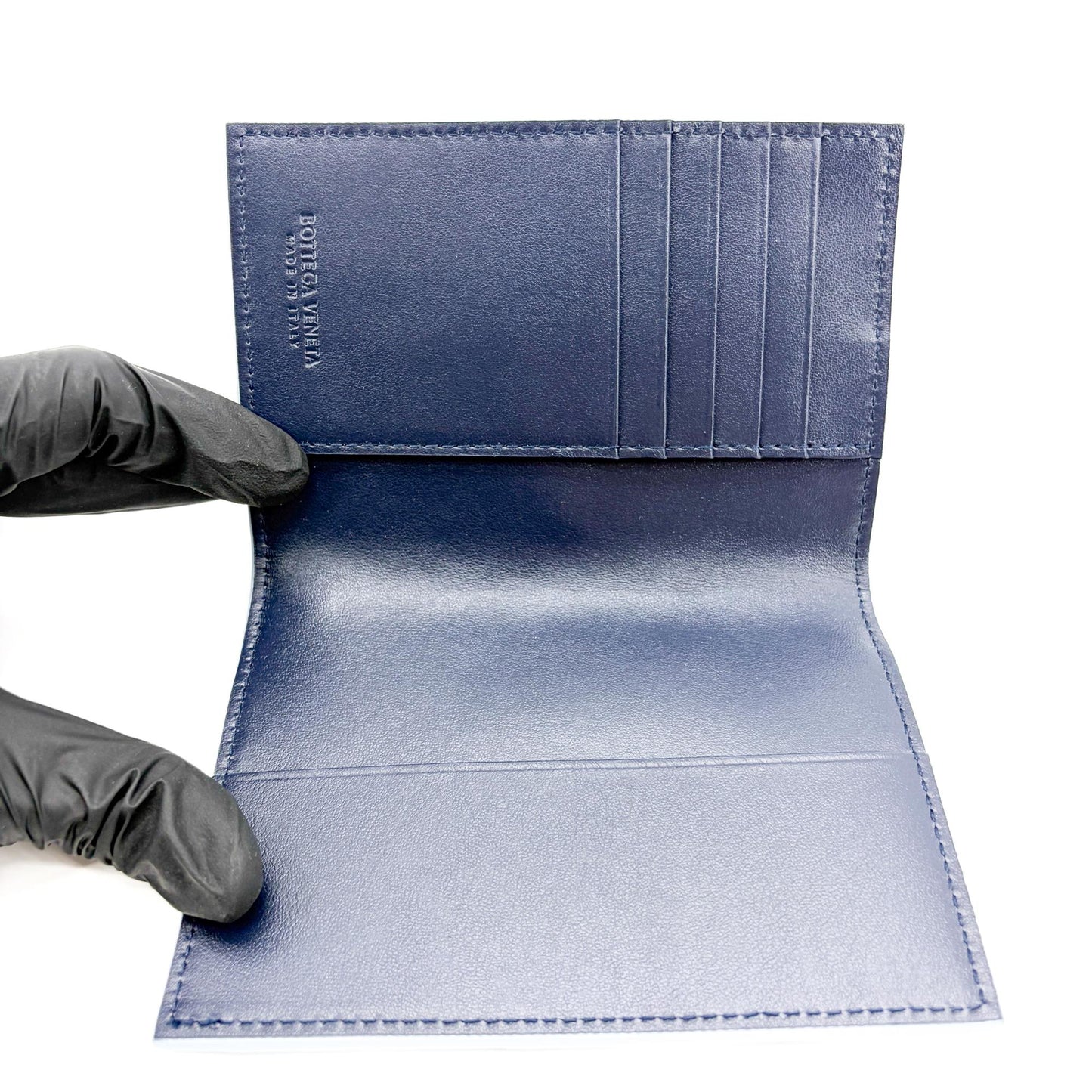 Bottega Veneta Intrecciato Bifold Card Case Pale Blue Black White
