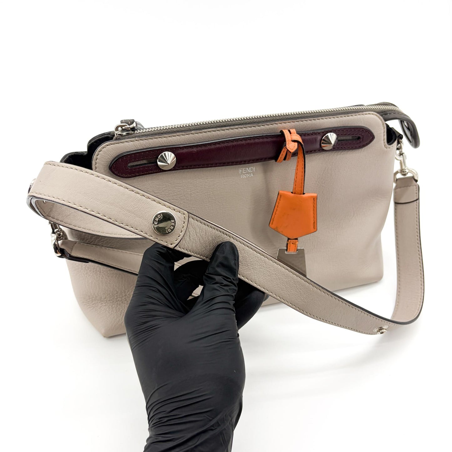 Fendi By The Way Medium Boston Bag Greige Burgundy Orange