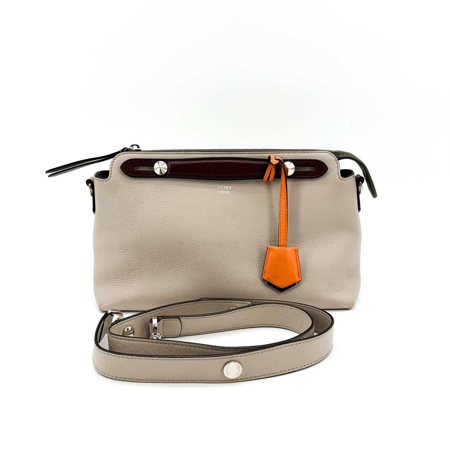 Fendi By The Way Medium Boston Bag Greige Burgundy Orange