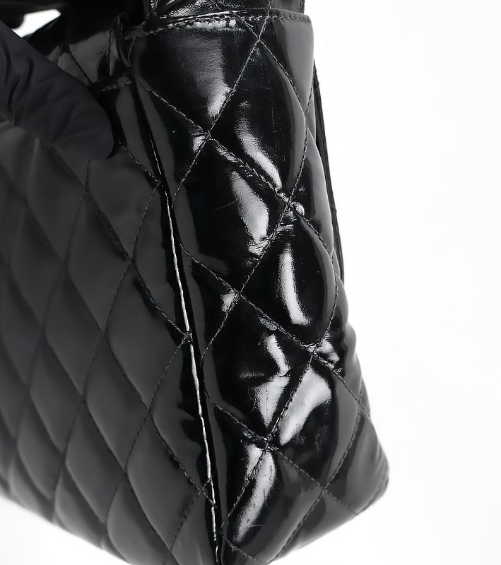 Chanel Saw Black Patent Quilted CC Flap Shoulder Bag
