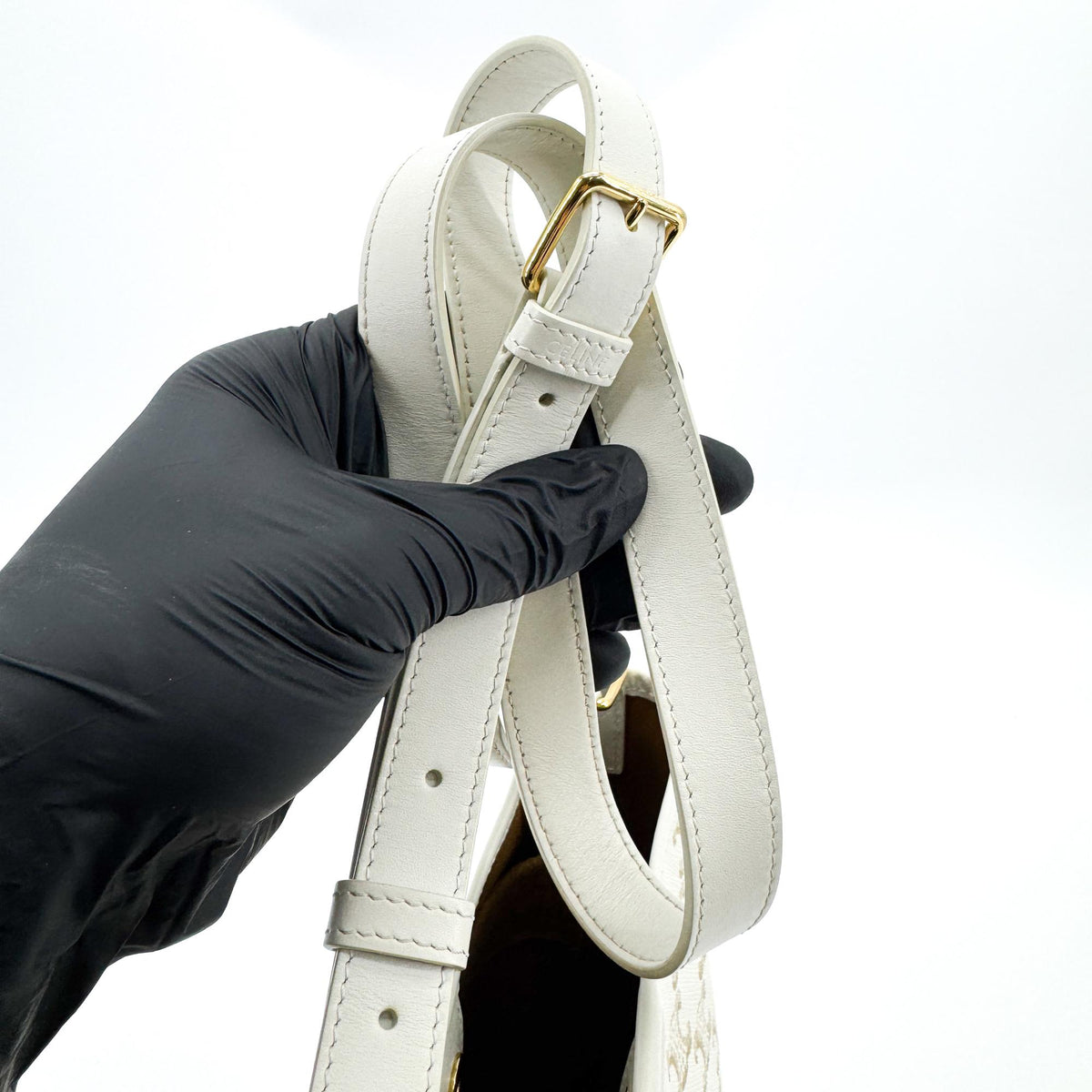 Celine Small Bucket Bag Triomphe Canvas White