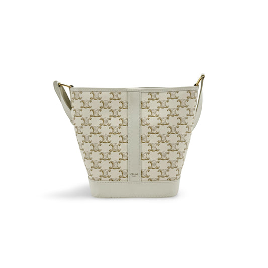 Celine Small Bucket Bag Triomphe Canvas White