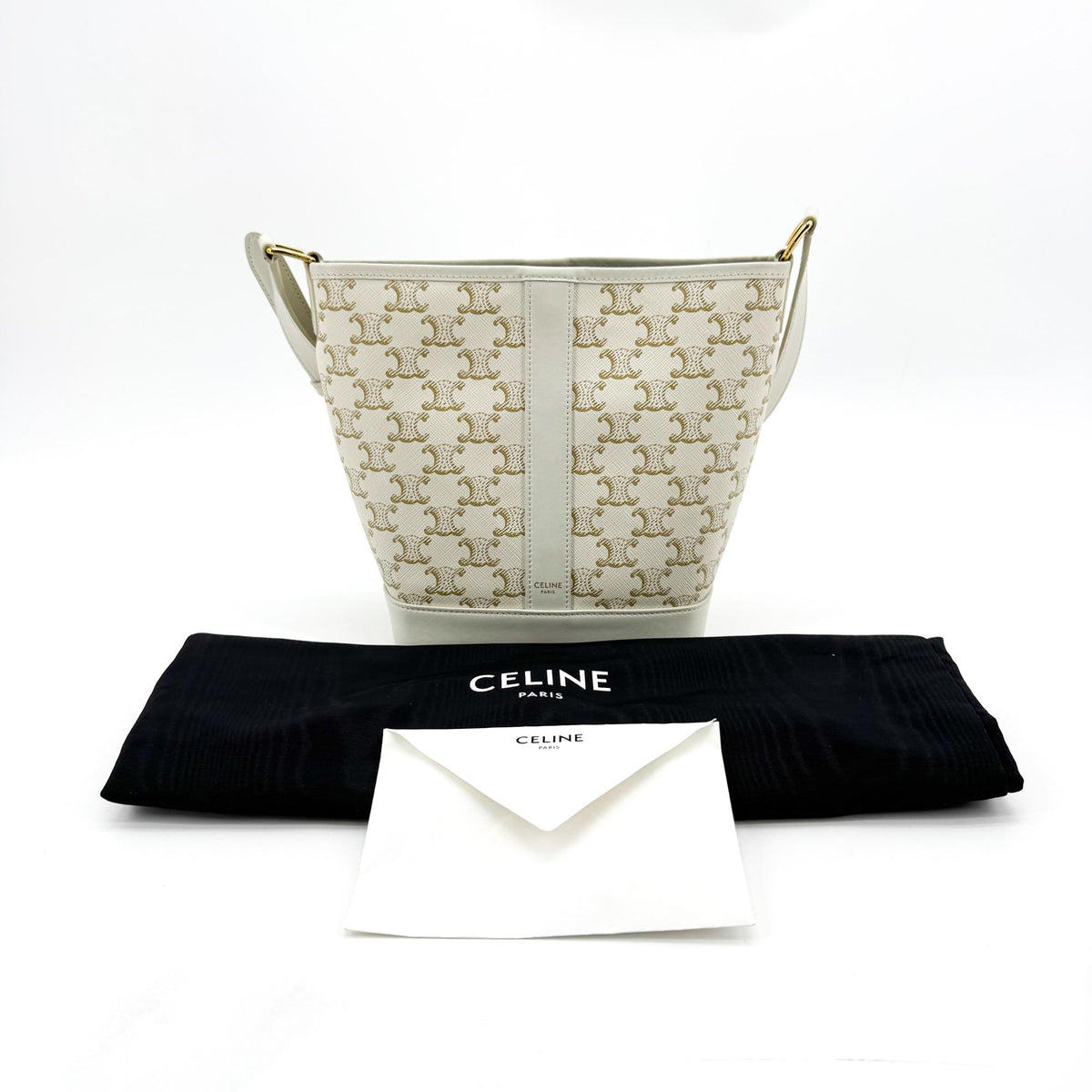 Celine Small Bucket Bag Triomphe Canvas White