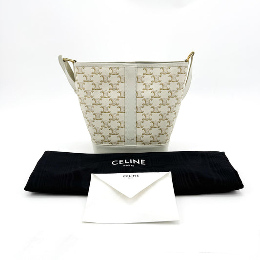 Celine Small Bucket Bag Triomphe Canvas White