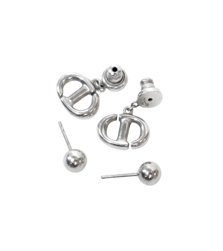 Dior Navy CD Silver Earrings