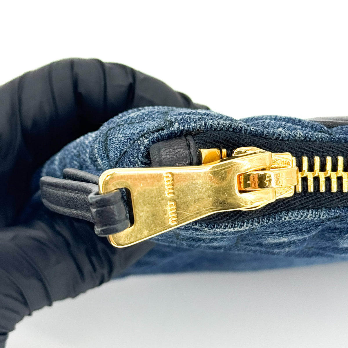Miu Miu Denim Biker Clutch Blue