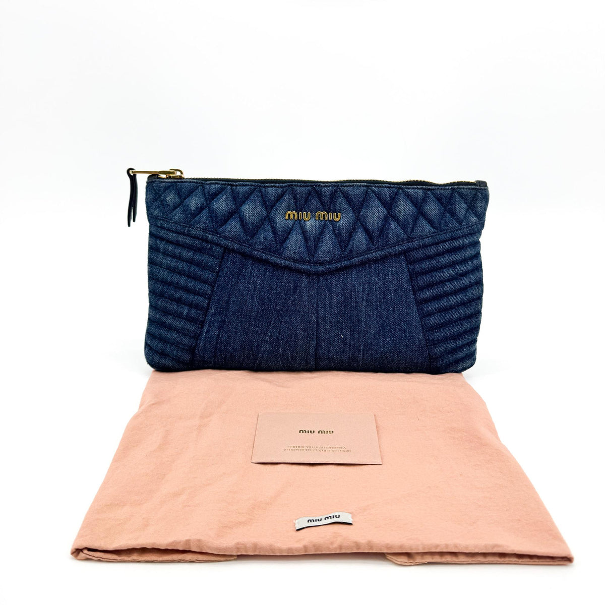 Miu Miu Denim Biker Clutch Blue