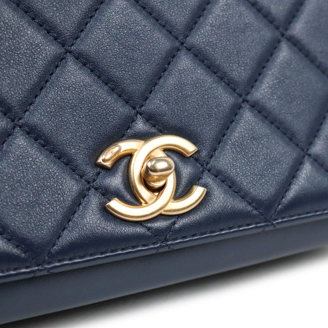 Chanel Navy Quilted CC Flap Chain Shoulder Bag with Built-in Chip