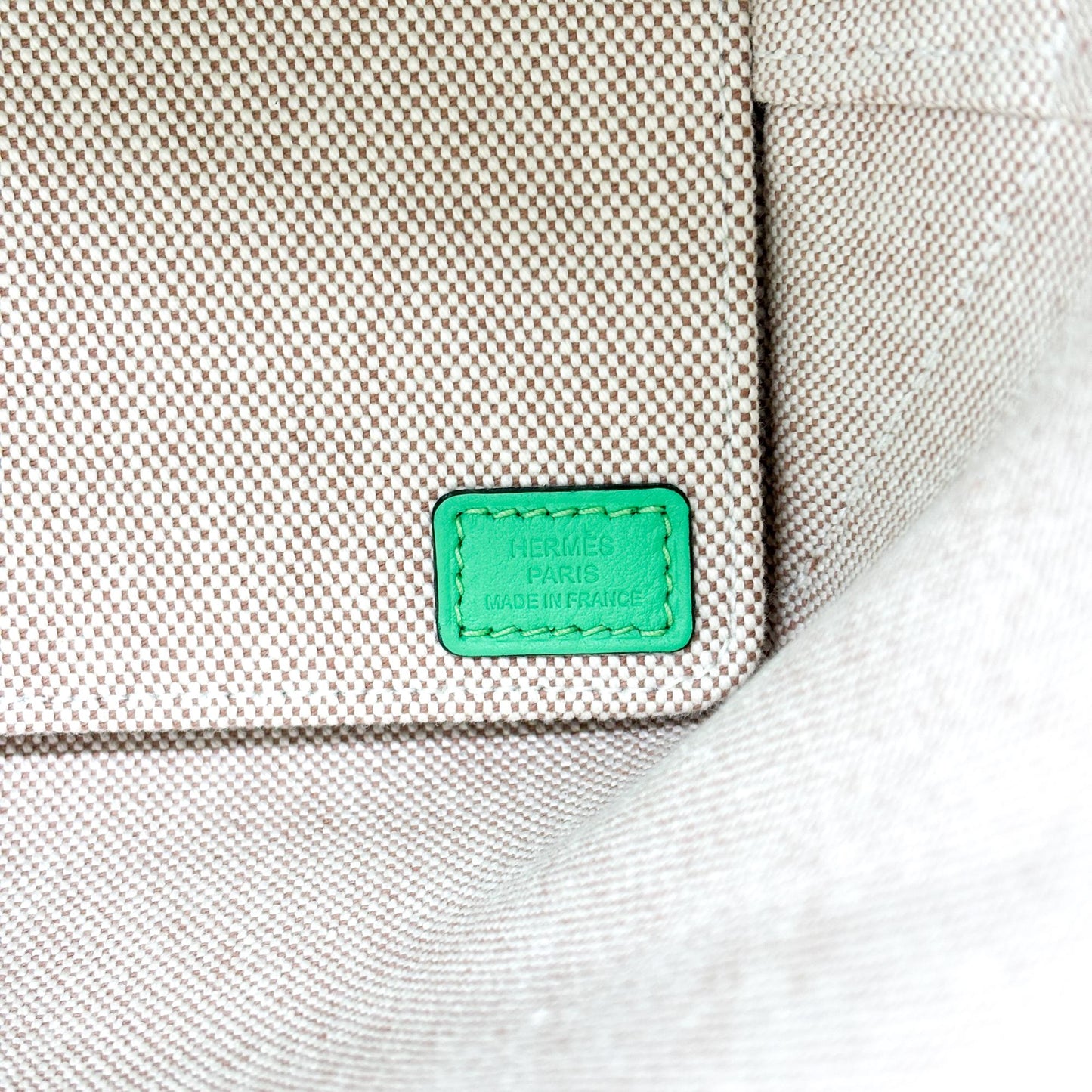 Sac cabas Hermès Stipple 28 Ecru Vert