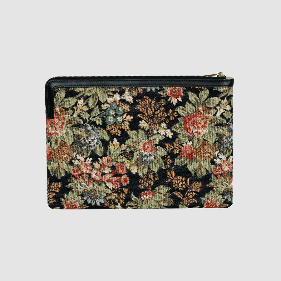 Flower embroidered logo clutch bag