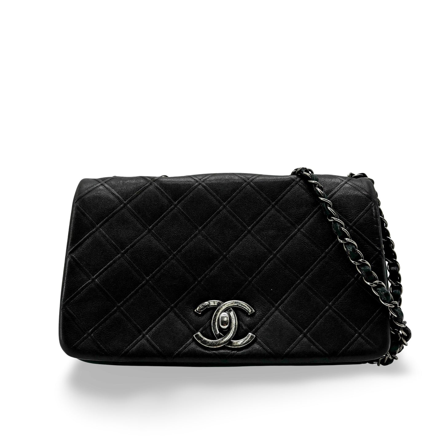 Chanel Vintage Classic Single Flap Bag Medium Lambskin Black Silver Hardware