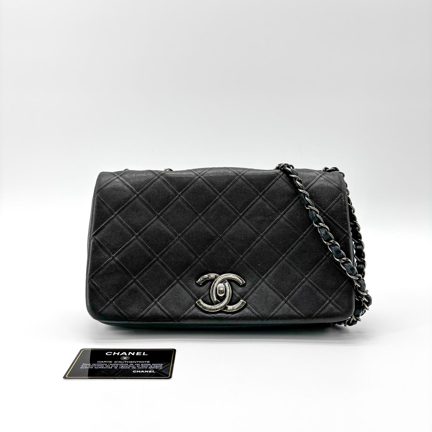 Chanel Vintage Classic Single Flap Bag Medium Lambskin Black Silver Hardware