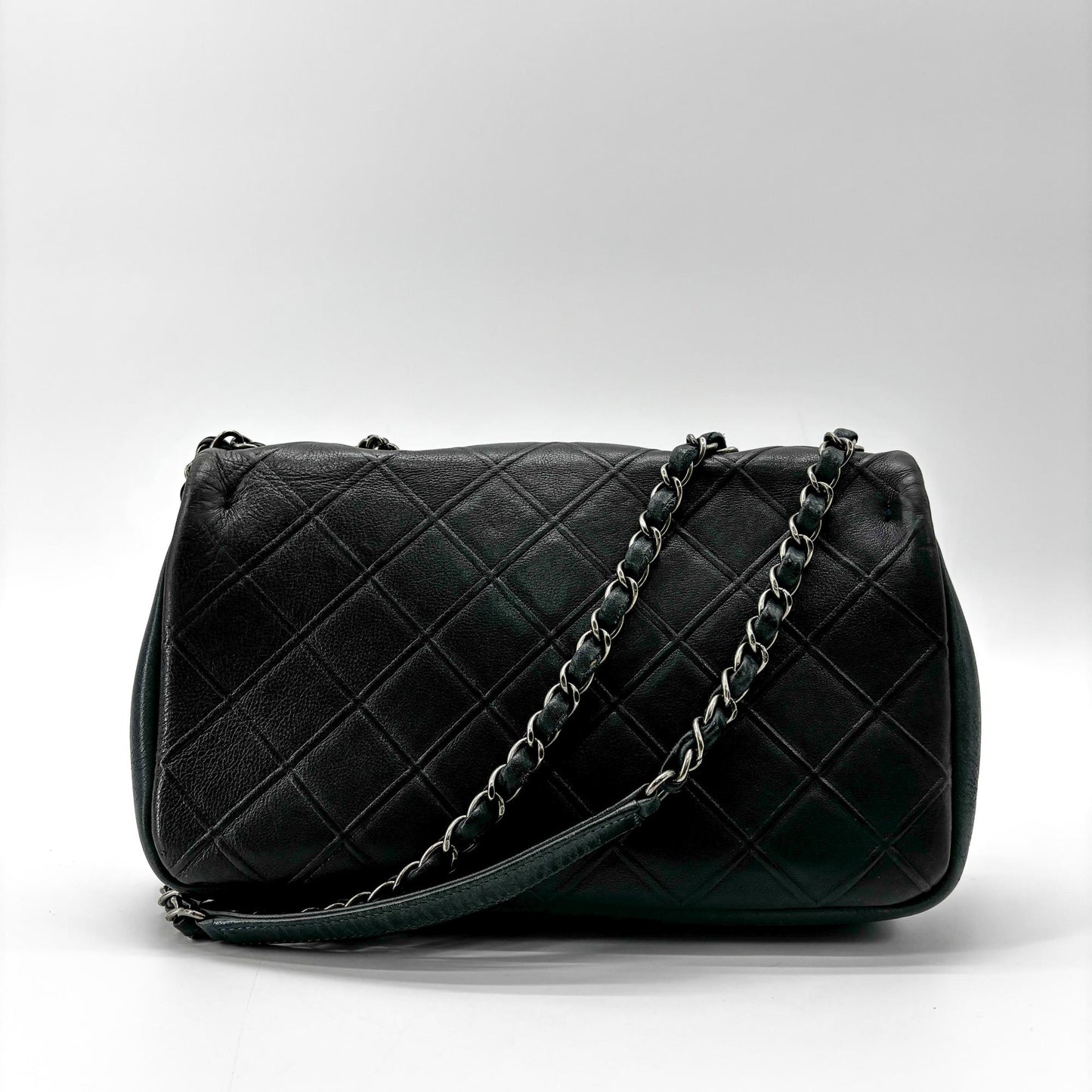Chanel Vintage Classic Single Flap Bag Medium Lambskin Black Silver Hardware